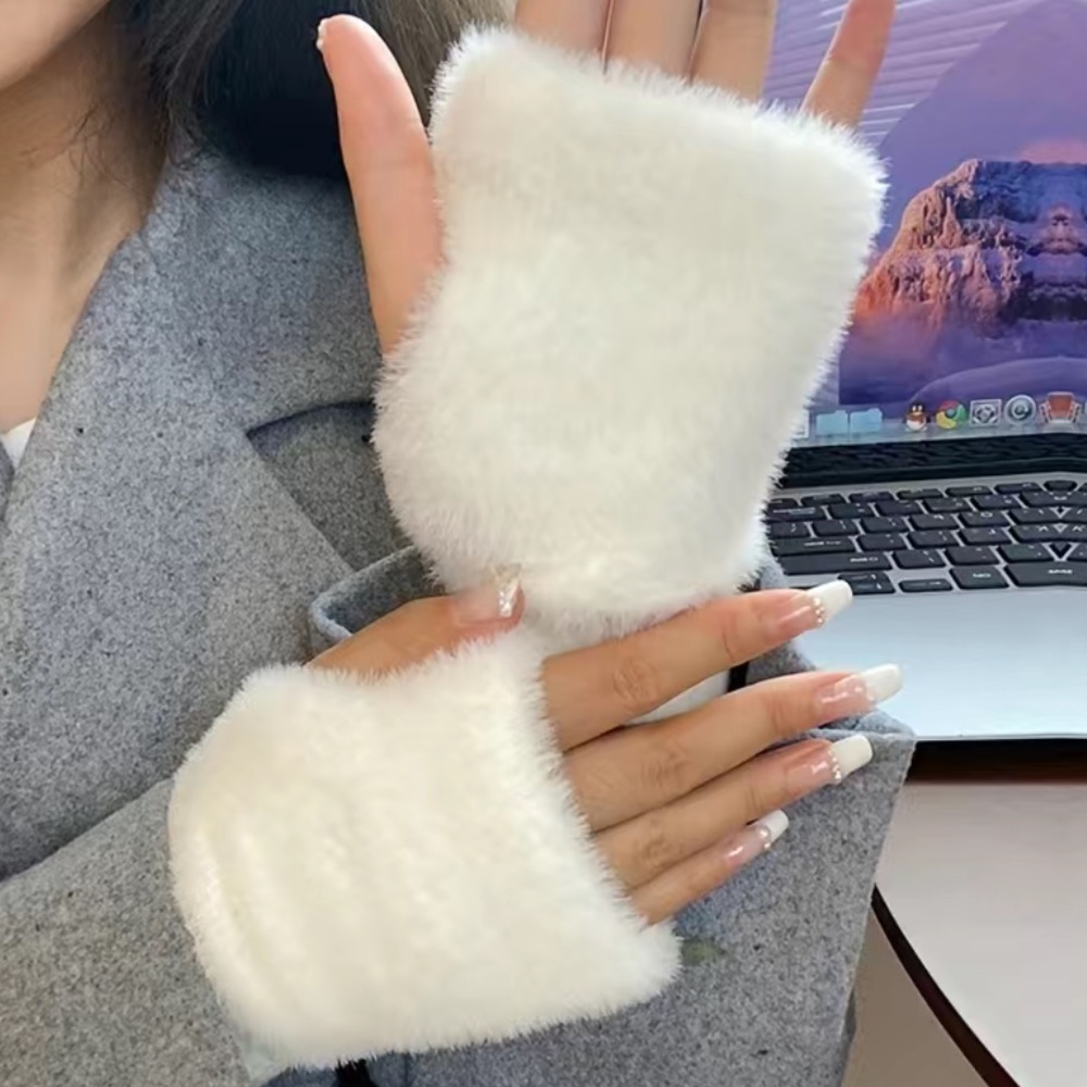 White Fur Mittens